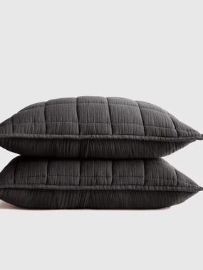 Organic Cotton Gauze Box Quilt Sham Set of 2 King Charcoal Slate